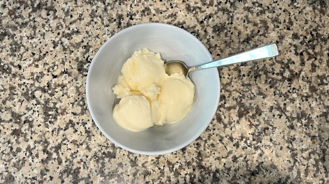 Pineapple sorbet from canned pineapple chunks.