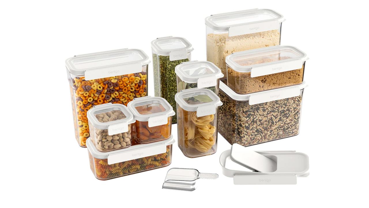 Bentgo Pantry Airtight Food Storage Container filled with cereal and food.