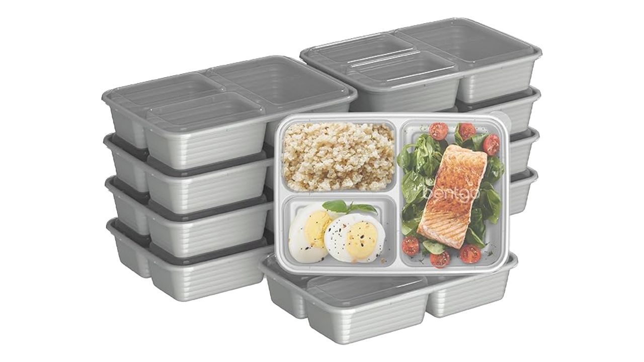 Bentgo Prep 3-Compartment Meal Prep Containers filled with lunch.