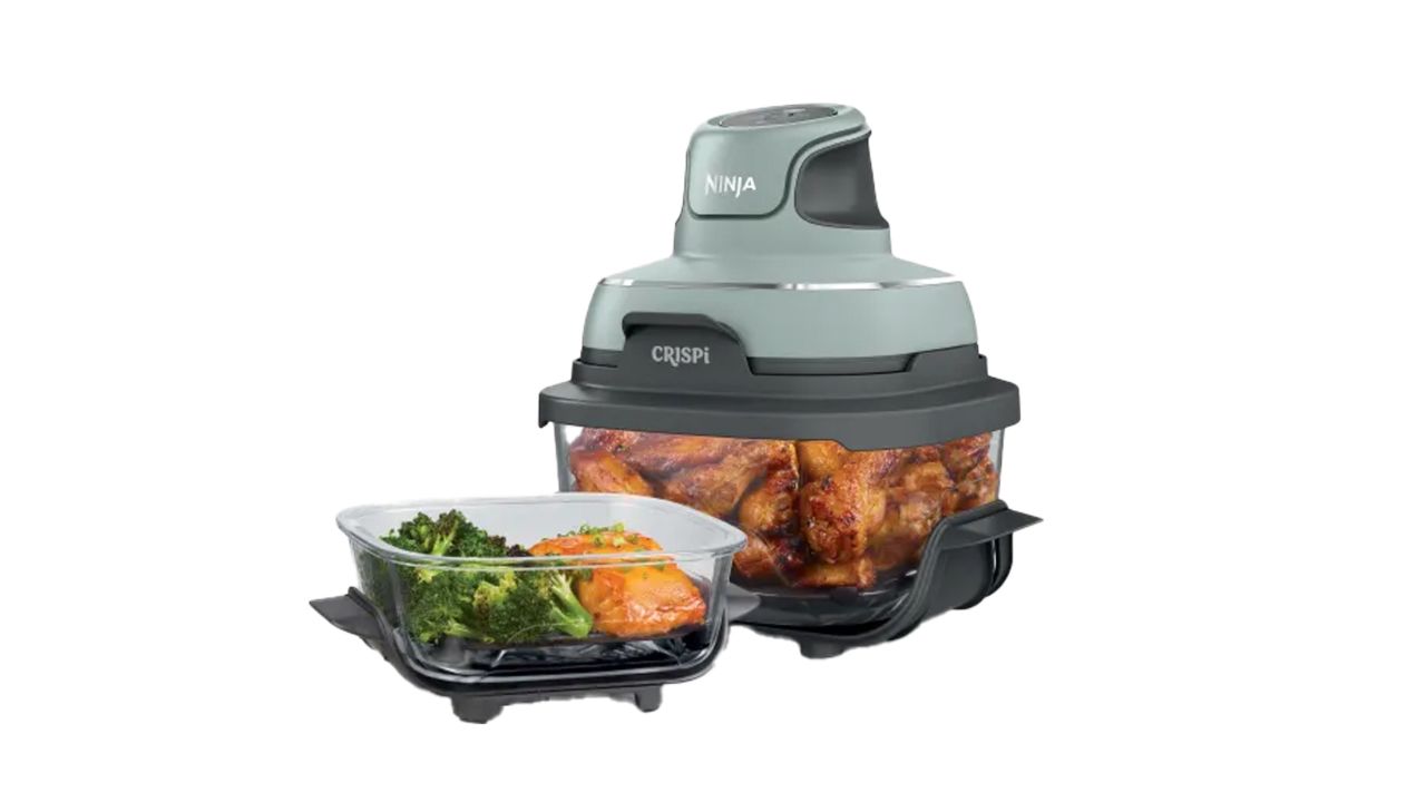 Ninja Crispi 4-in-1 Portable Glass Air Fryer System in green.